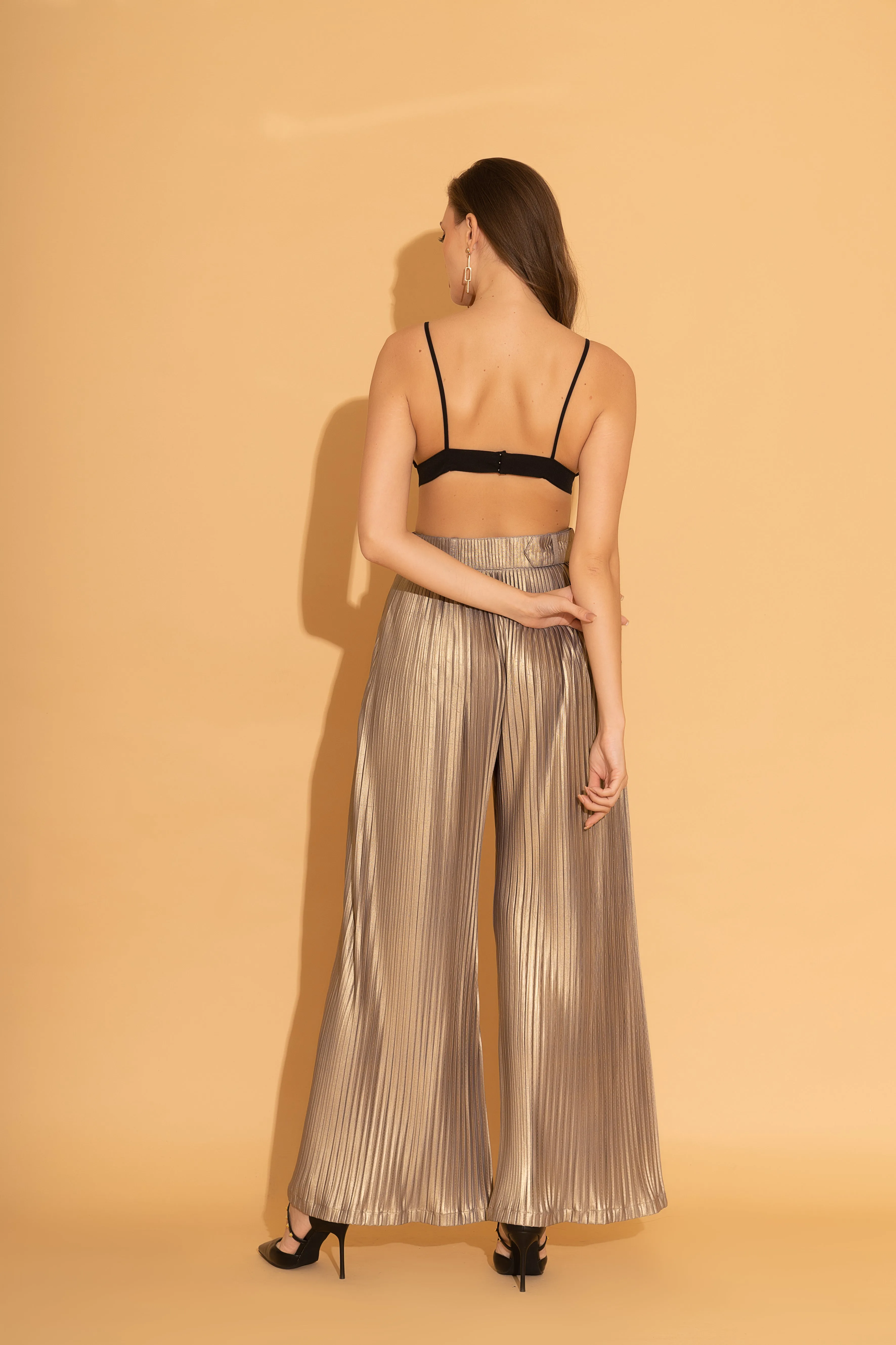 Gold Pleated Belted Pants