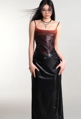 Gradient Studded Leather Camisole Dress