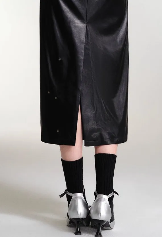 Gradient Studded Leather Camisole Dress