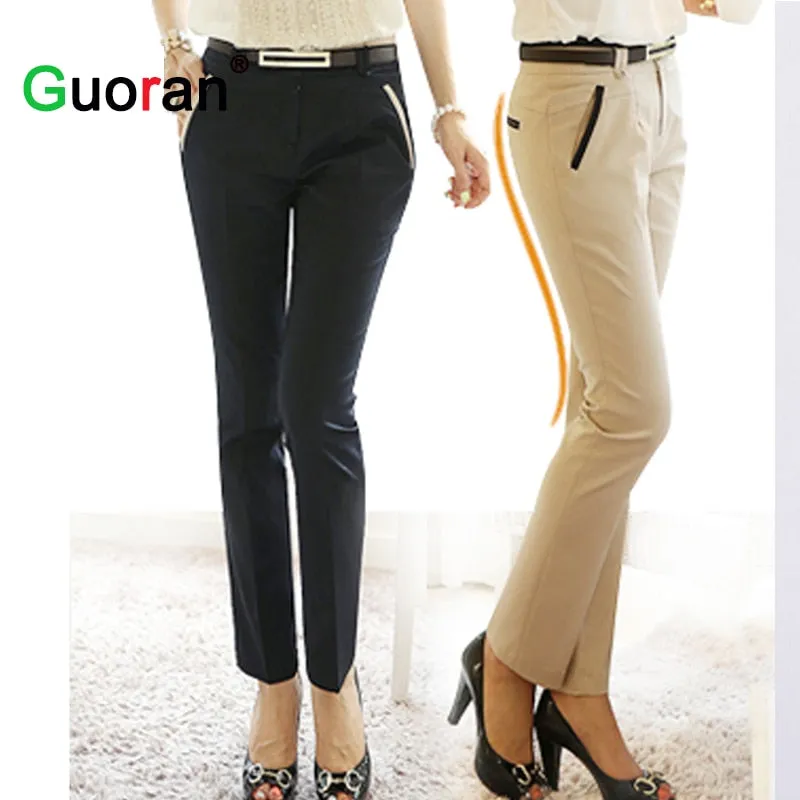 {Guoran} Office ladies work trousers elegant women plus size black khaki business pencil pants female high quality outwear