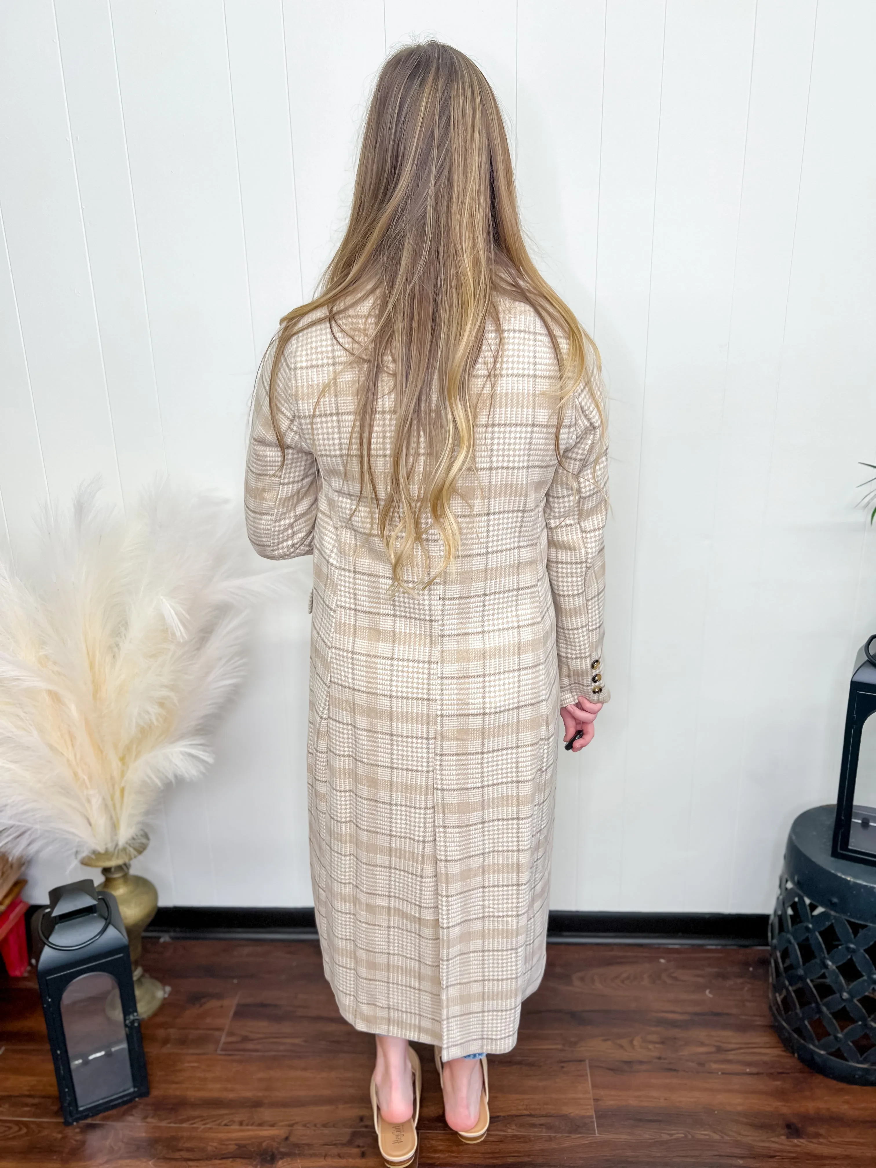 High Five Woven Plaid Coat-Tan