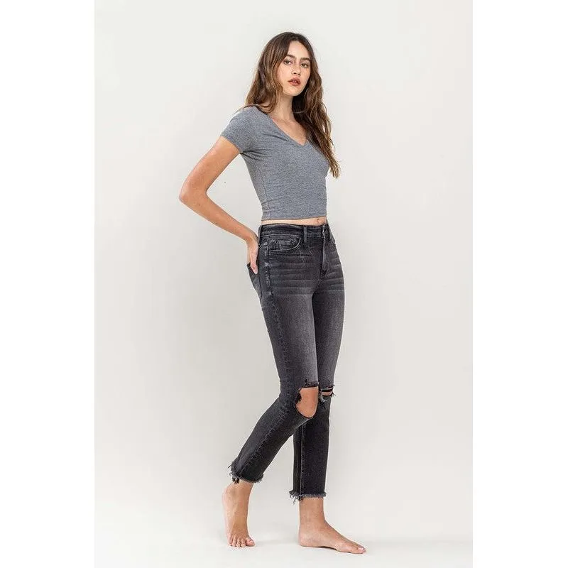 High Rise Stretch Distressed Crop Slim Straight