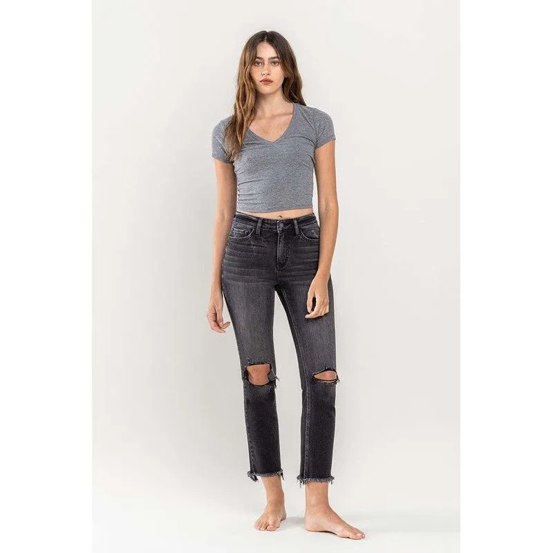 High Rise Stretch Distressed Crop Slim Straight