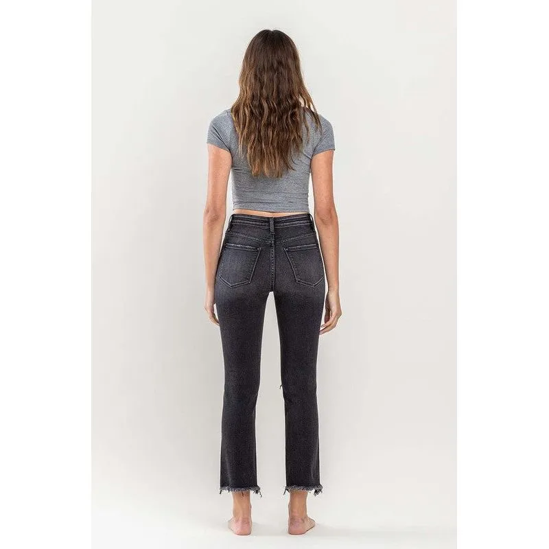 High Rise Stretch Distressed Crop Slim Straight