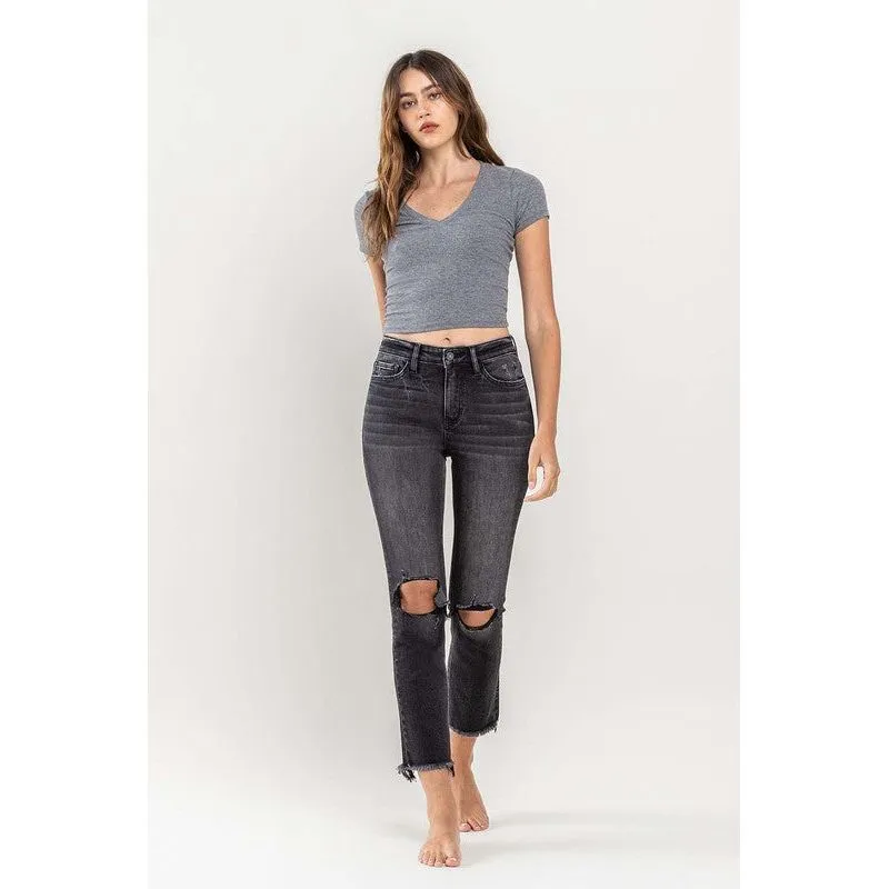 High Rise Stretch Distressed Crop Slim Straight