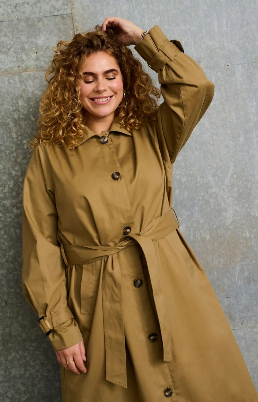 Kaffe Curve Hella Trench Coat in Tan