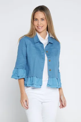 Leelah Cropped Ruffle Denim Jacket - Blue