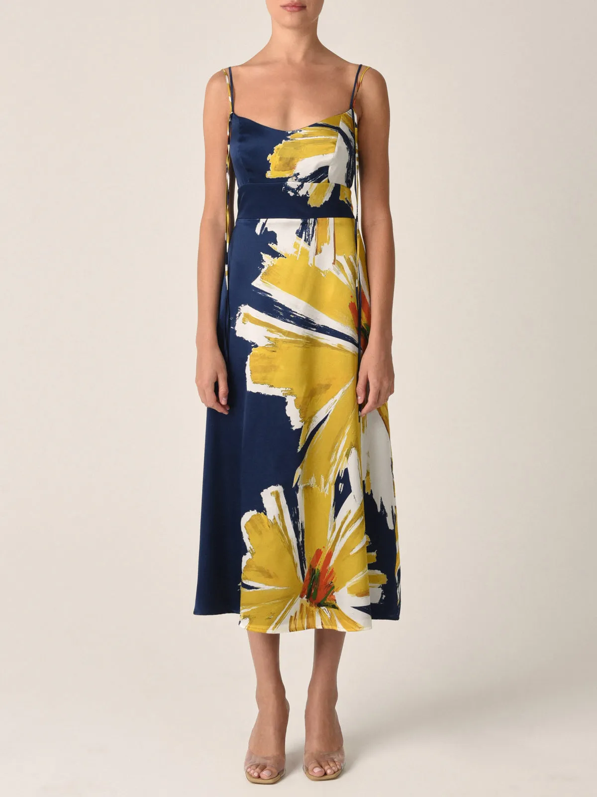 Lizzo Dress Navy Floral Brushstrokes