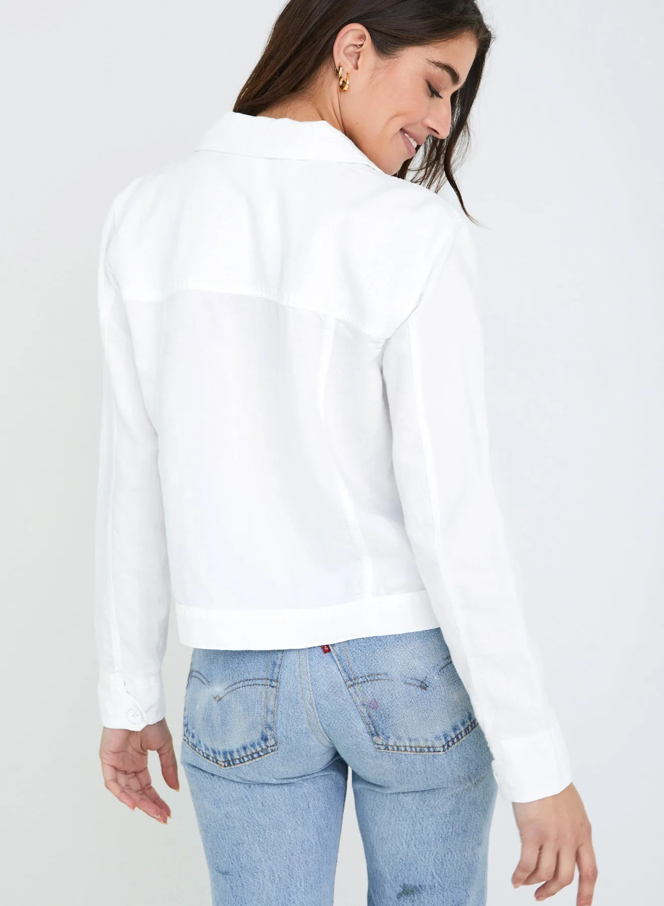 Long Sleeve Seamed Shacket - White