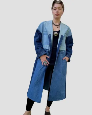 Long Upcycled Denim A-Line Coat