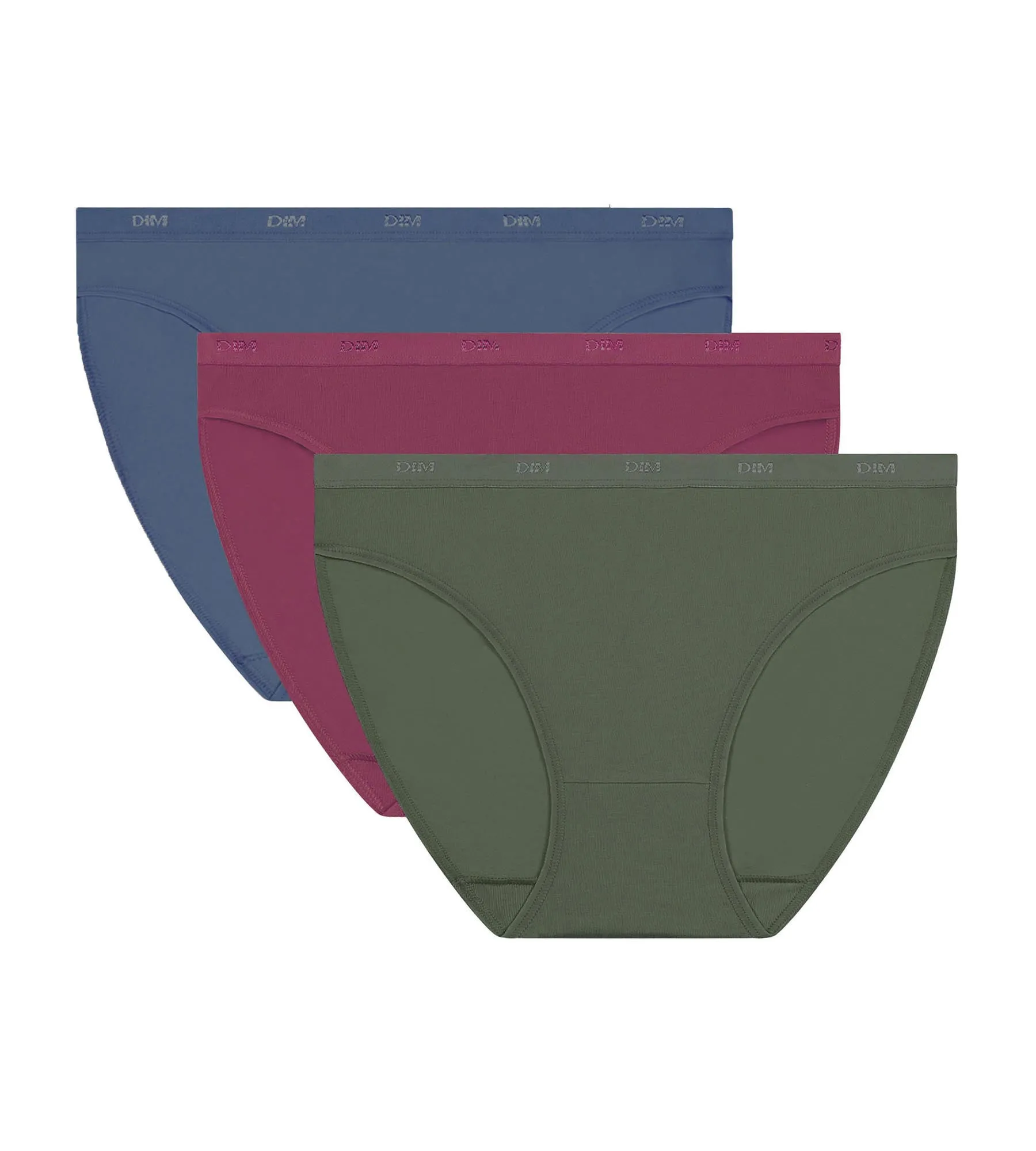 Lot de 3 culottes coton stretch Bleu Rouge Vert Les Pockets Ecodim