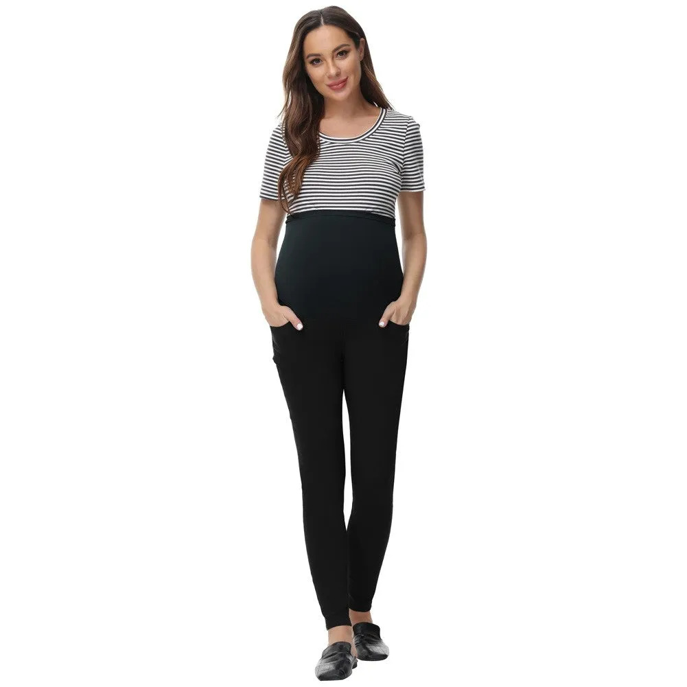 Maacie Women Maternity Multi Pocket Treggings High Waist Stretchy Pants