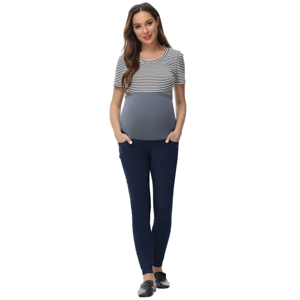 Maacie Women Maternity Multi Pocket Treggings High Waist Stretchy Pants