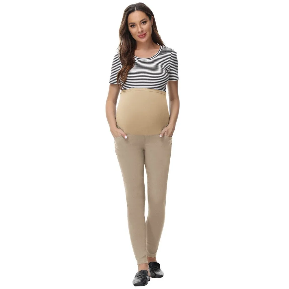 Maacie Women Maternity Multi Pocket Treggings High Waist Stretchy Pants