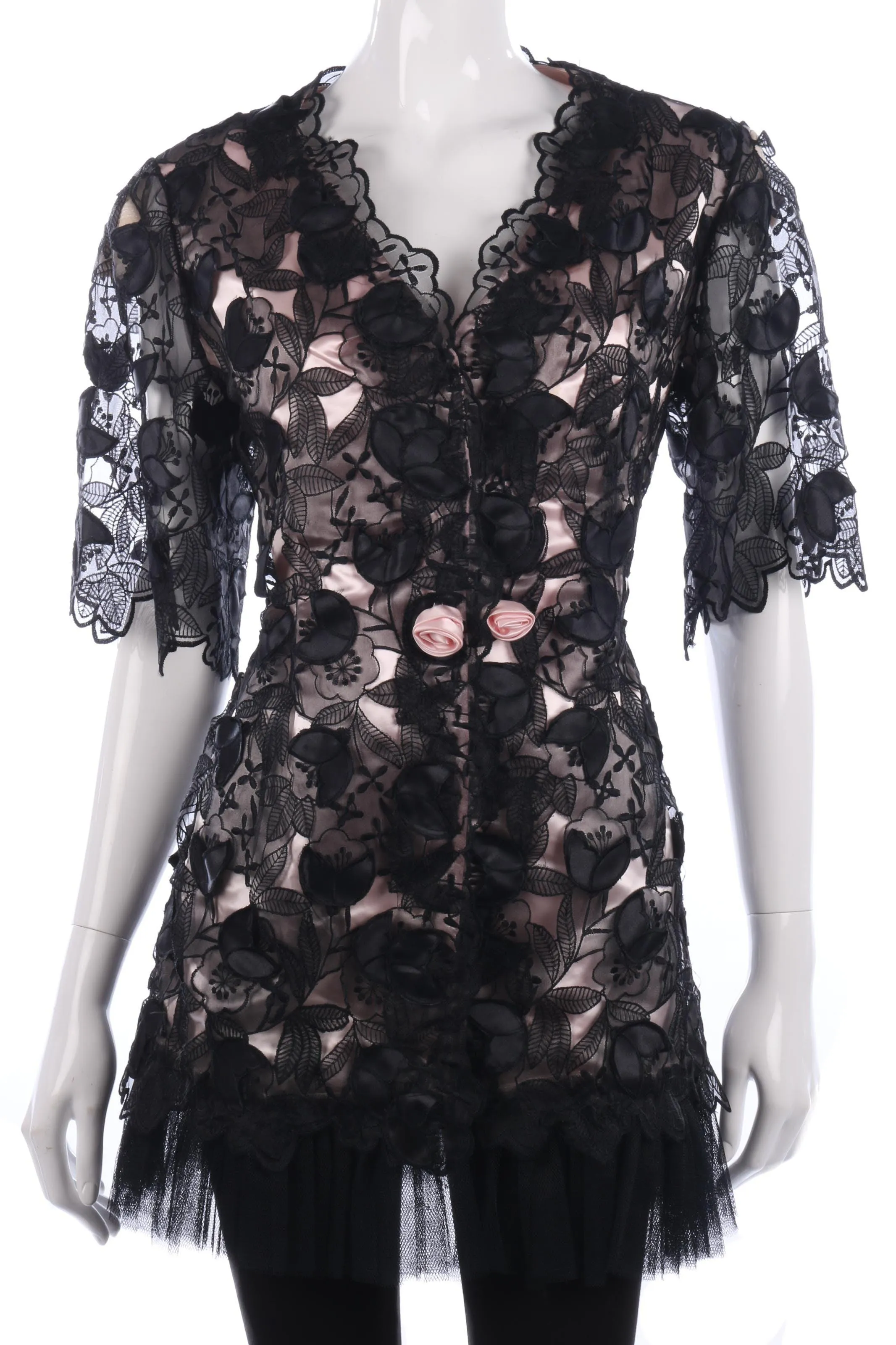 Madame De Ferry black and pink cutout evening jacket