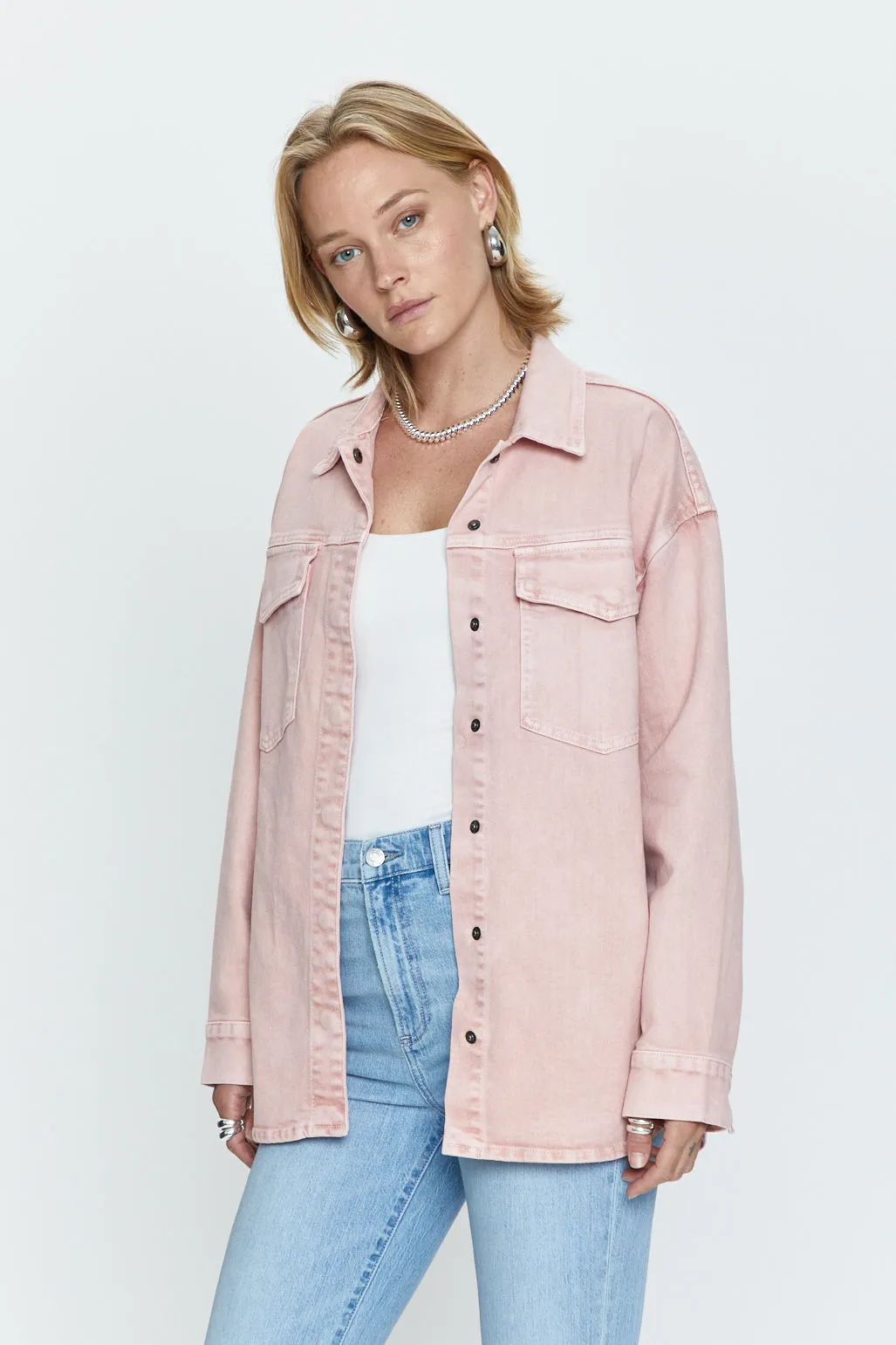 Mandy  Oversized Shacket - Mellow Rose Snow