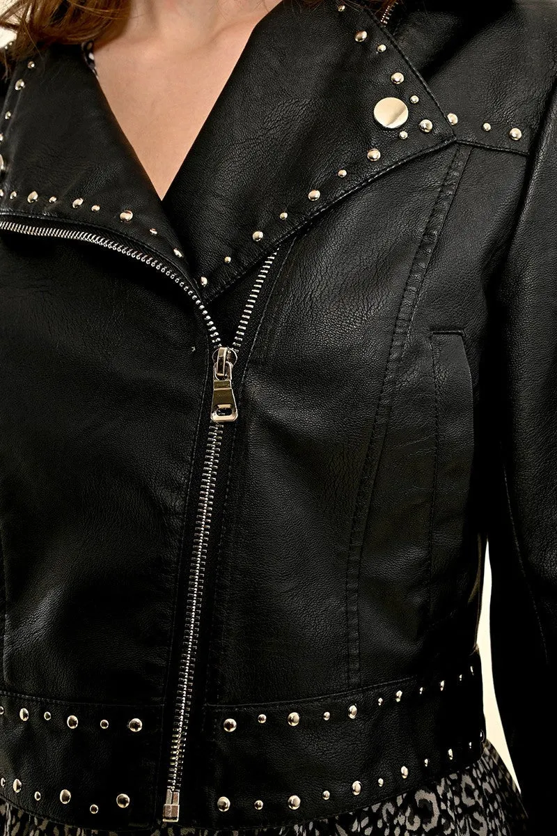 MBN Cropped Leather Biker Jacket