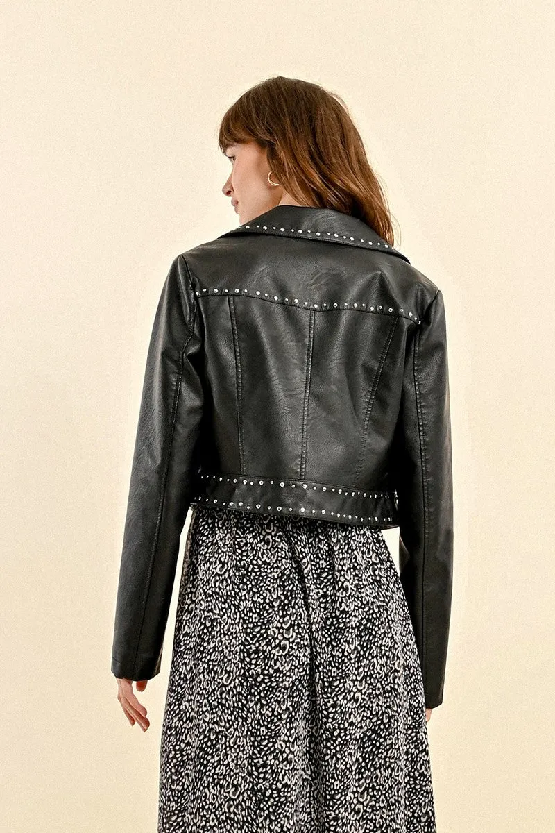 MBN Cropped Leather Biker Jacket