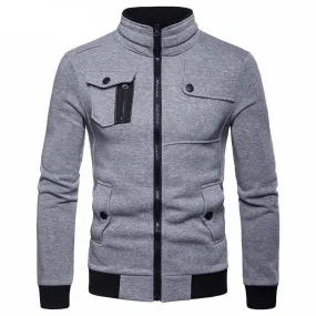 Men Sweatshirts Casual British Style Zipped Stand Collar