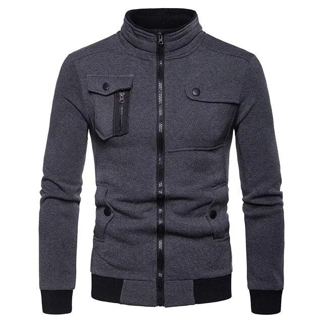 Men Sweatshirts Casual British Style Zipped Stand Collar