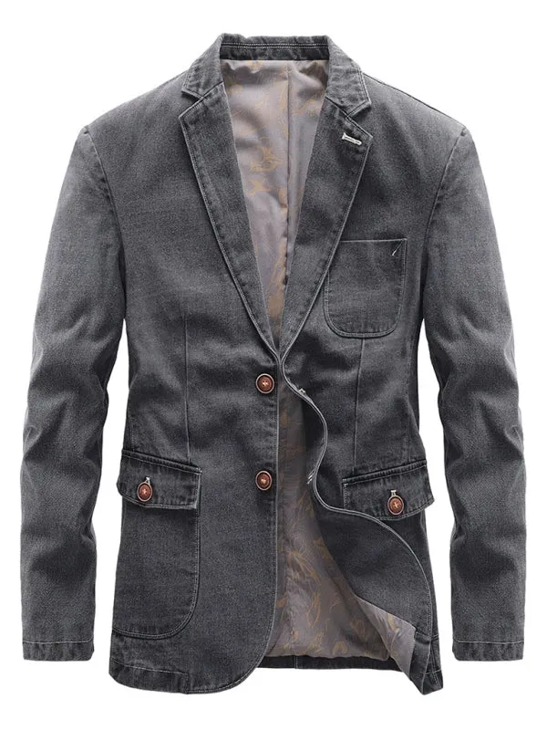 Men's Autumn-Winter Lapel Collar Knit Denim Jacket with Long Sleeves