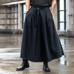 Men's Baggy Elastic Waist Drop Crotch A-line Culottes Casual Pants