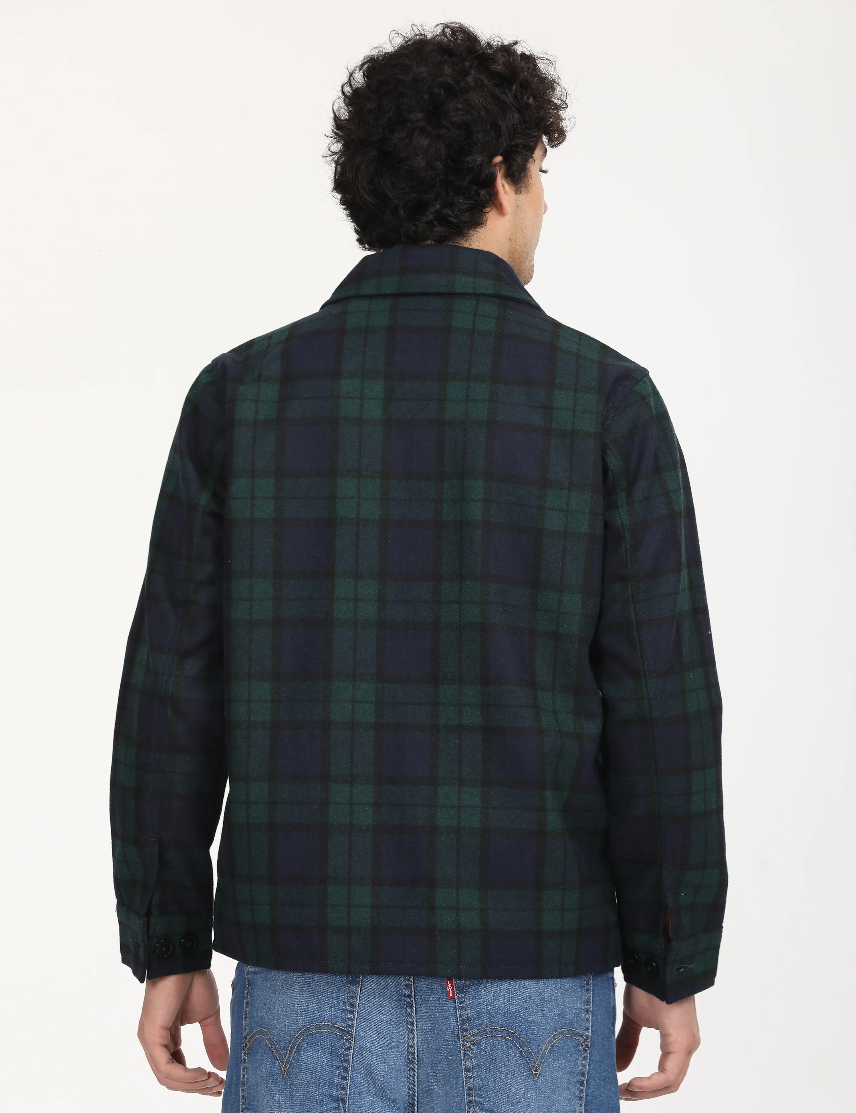 Men's Plaid Navy Spread Collar Shacket