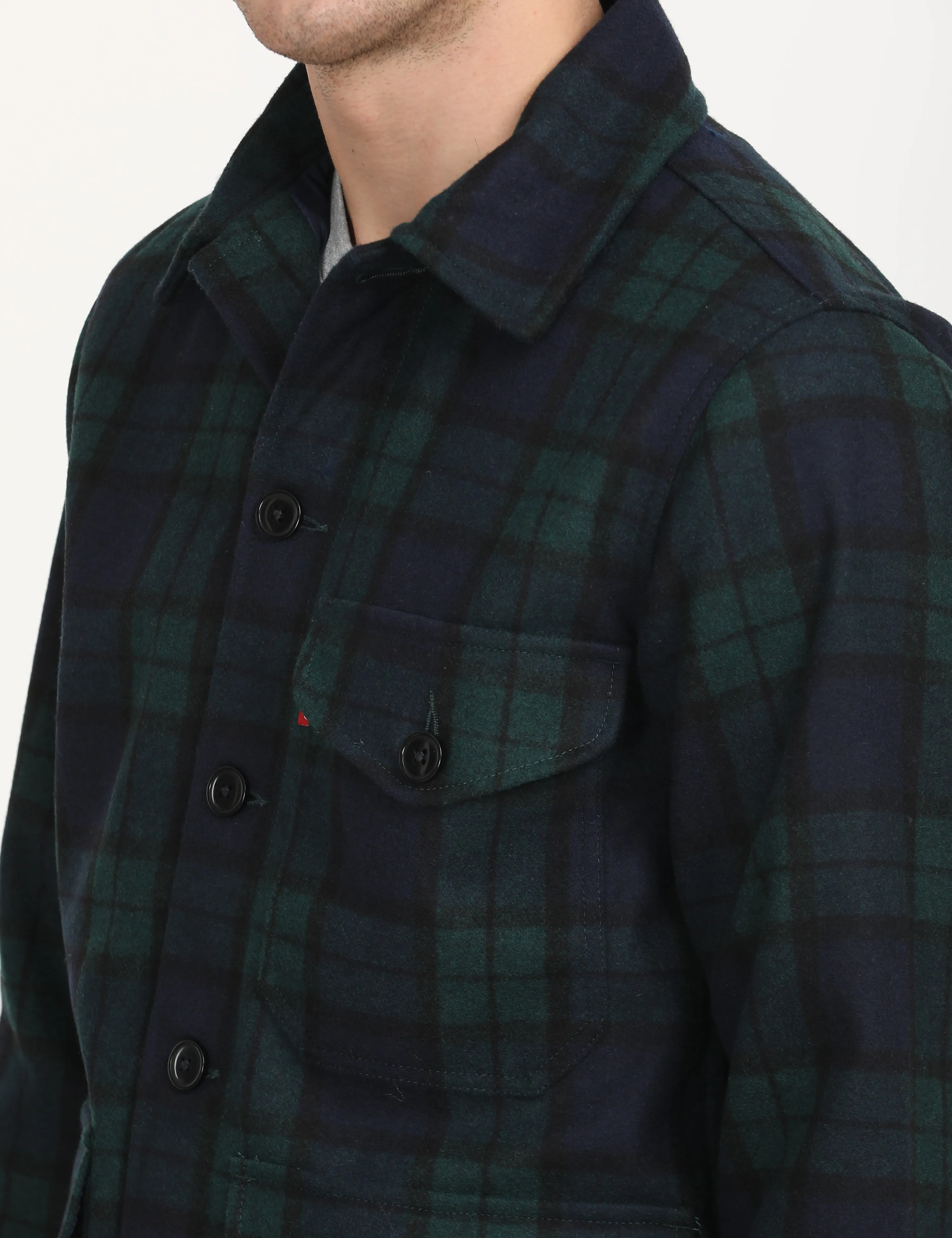 Men's Plaid Navy Spread Collar Shacket