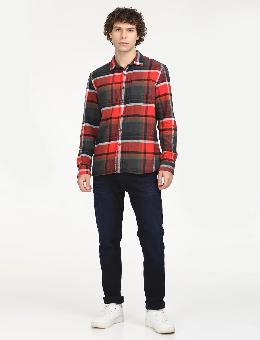 Men's Plaid Red Spread Collar Shacket