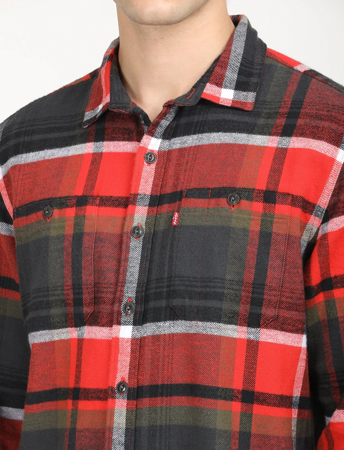 Men's Plaid Red Spread Collar Shacket