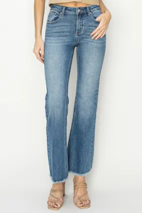 Mid-Rise Frayed Hem Bootcut Jeans