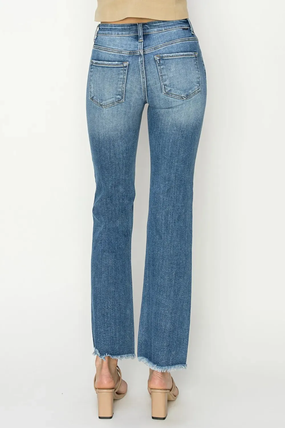 Mid-Rise Frayed Hem Bootcut Jeans