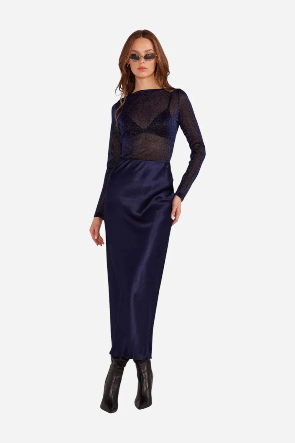 MINKPINK Lumina Bias Slip Skirt in Midnight