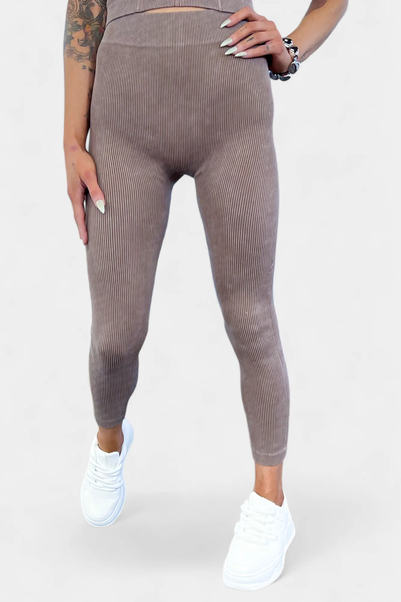 Mocha Ribbed Seamless Tank & Leggings Set