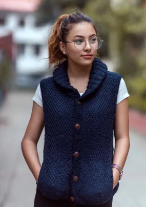 Navy Blue Honeycomb Pattern Women's Cardigan