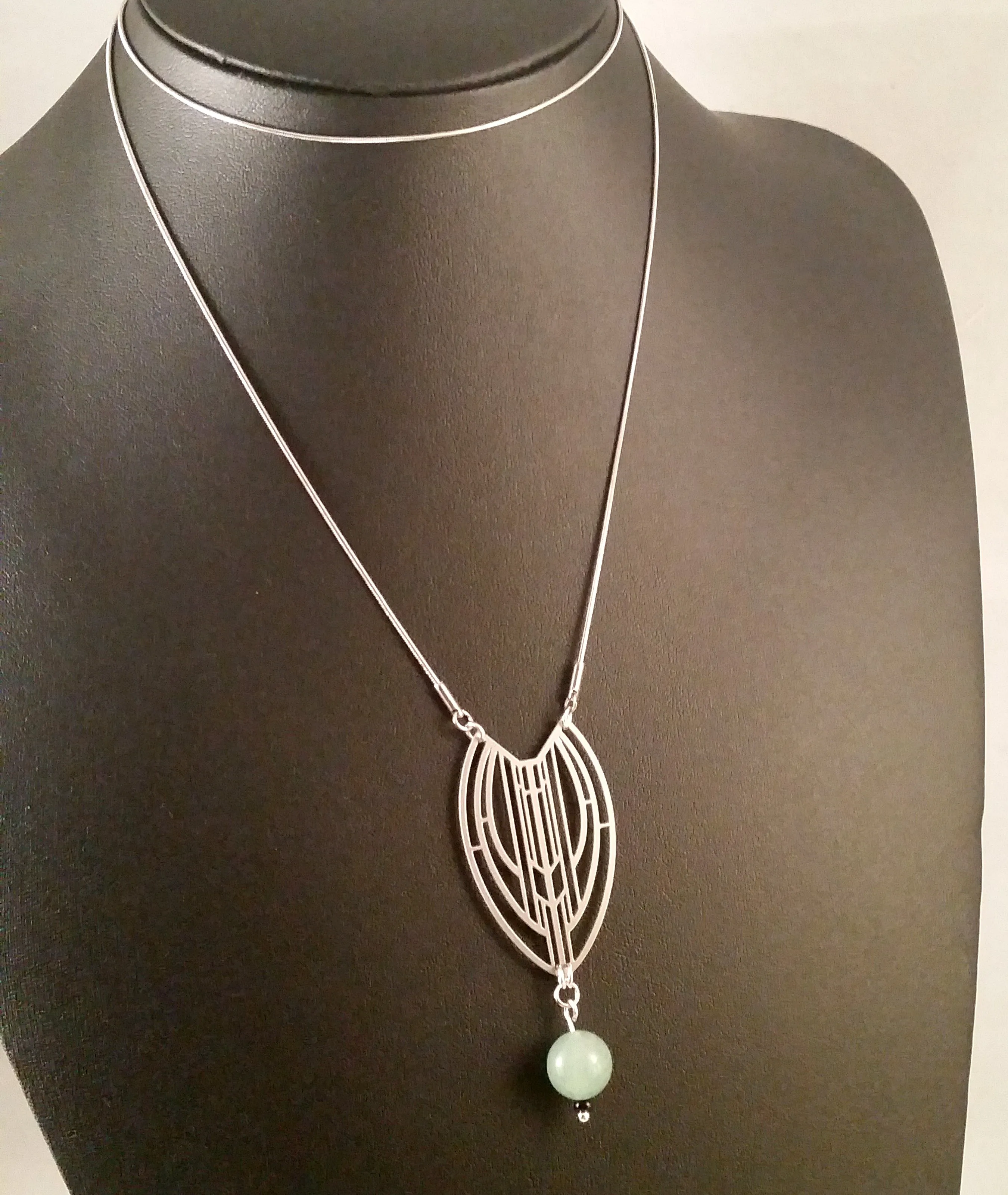 Necklace Silver Art Deco Jade Aventurine