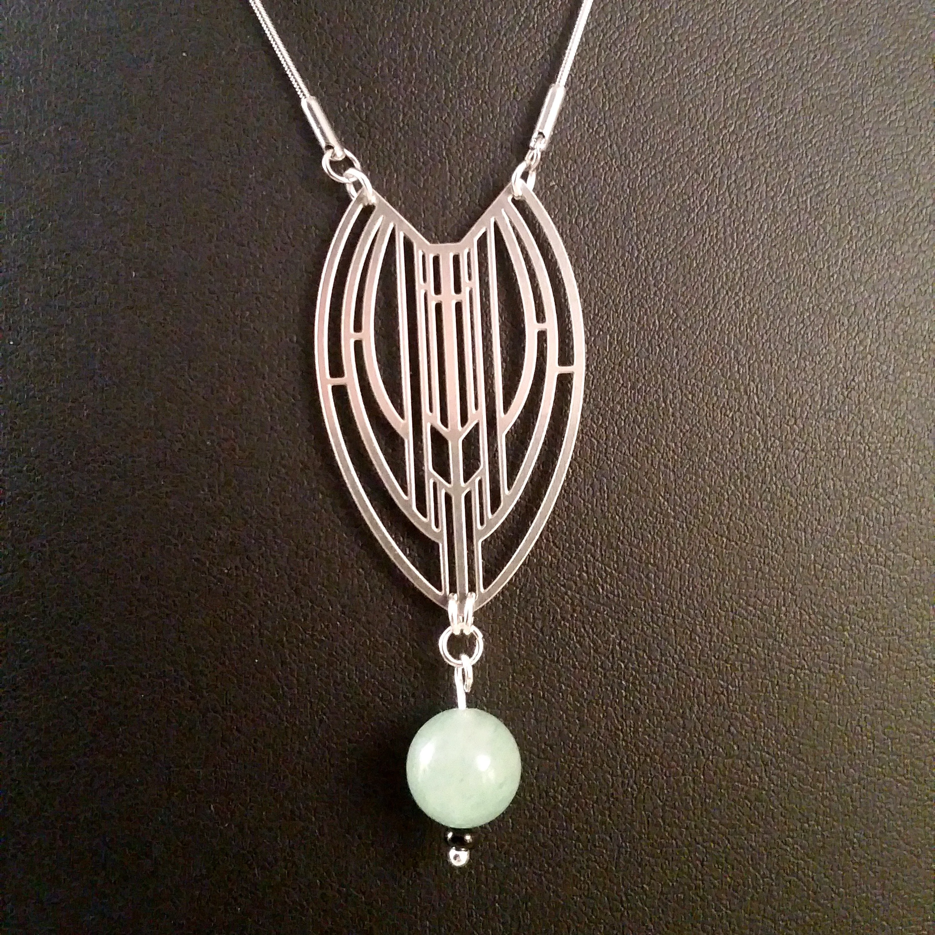 Necklace Silver Art Deco Jade Aventurine