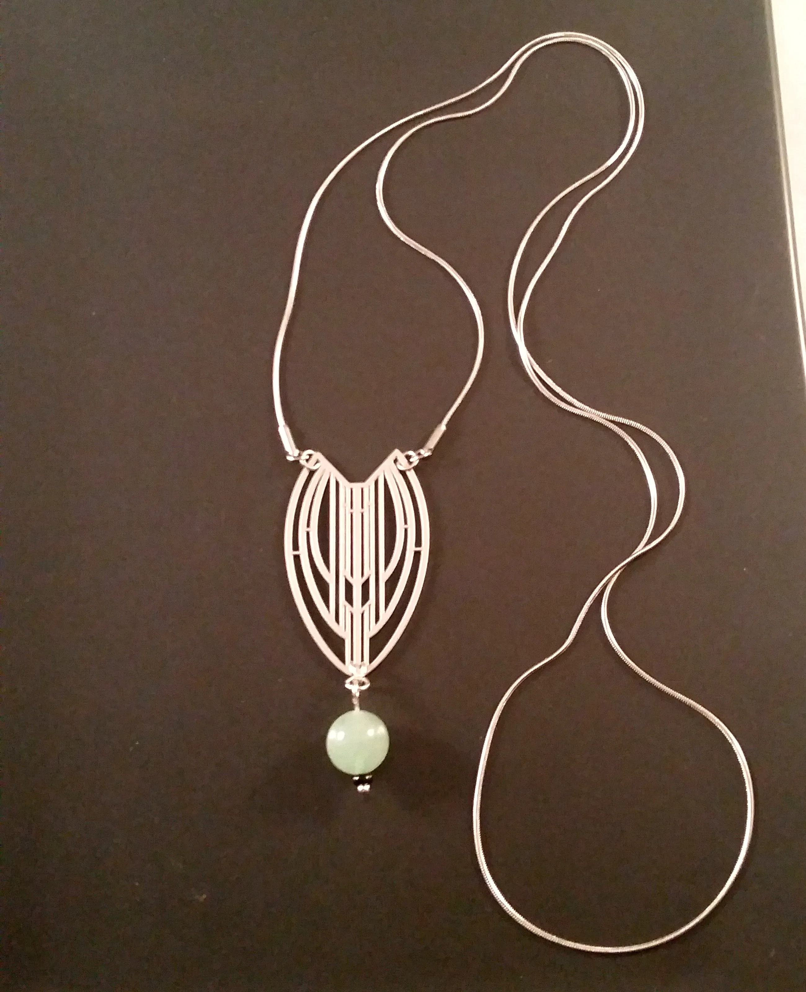 Necklace Silver Art Deco Jade Aventurine