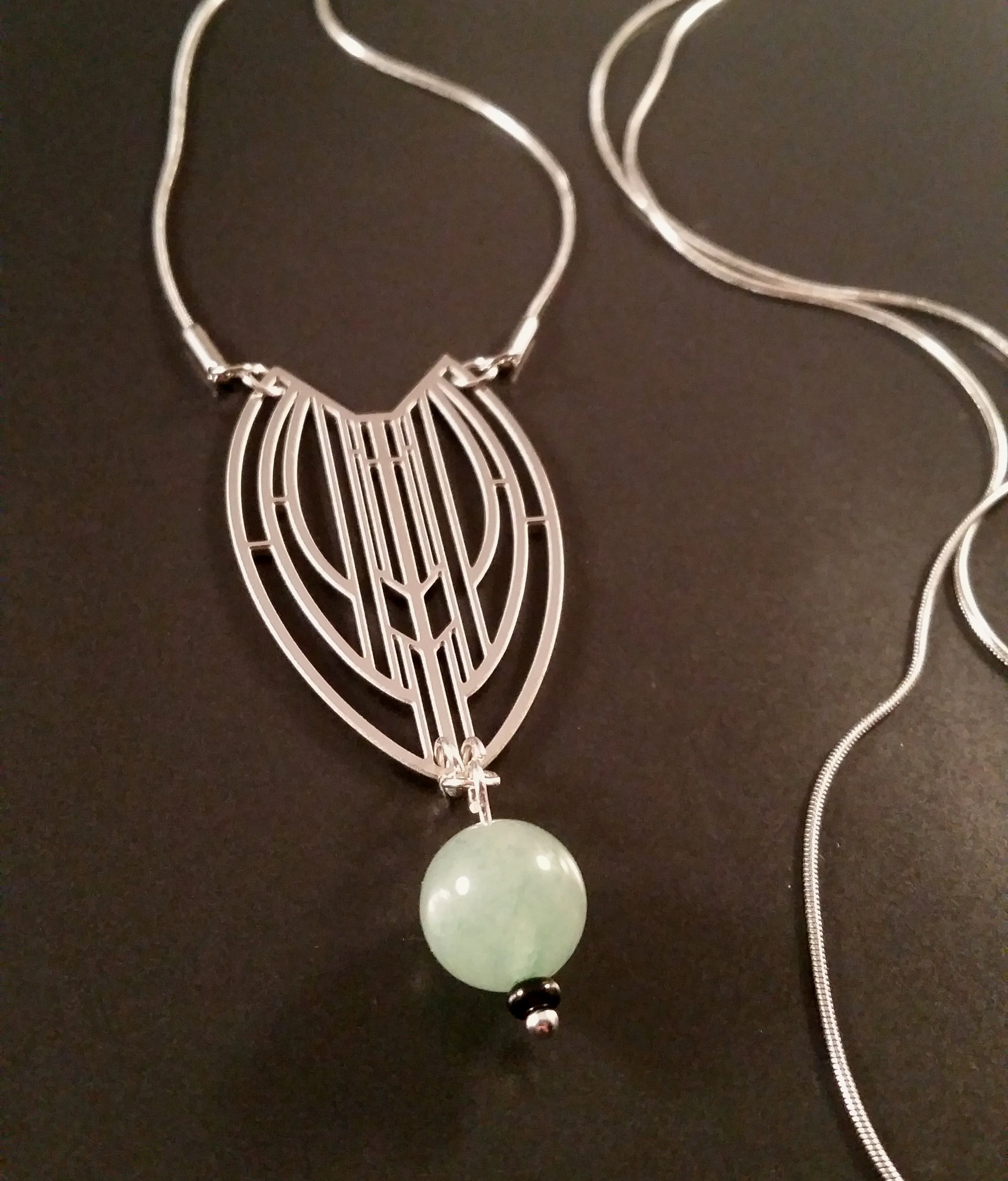 Necklace Silver Art Deco Jade Aventurine