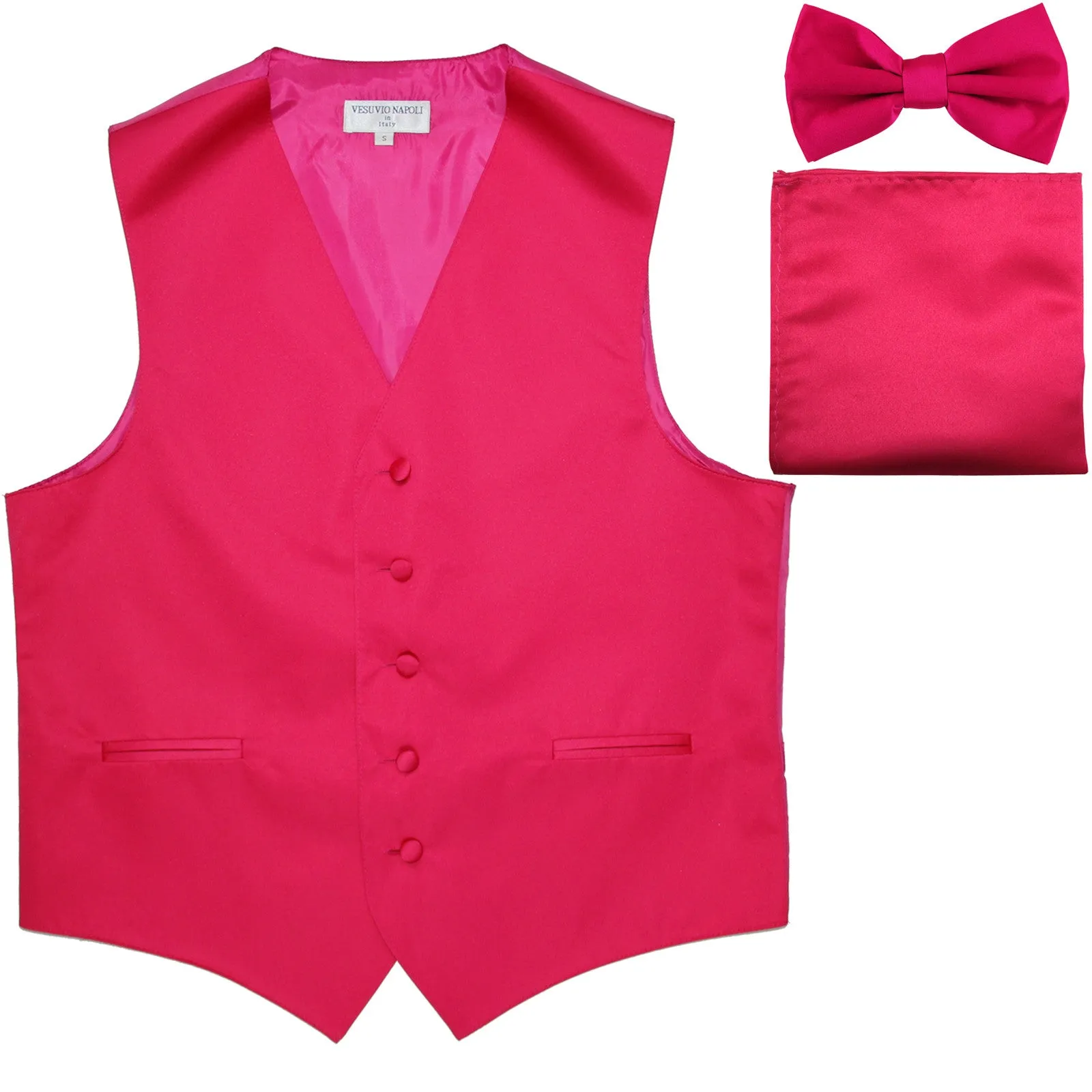 New Men's formal vest Tuxedo Waistcoat_bowtie & hankie set wedding prom hot pink