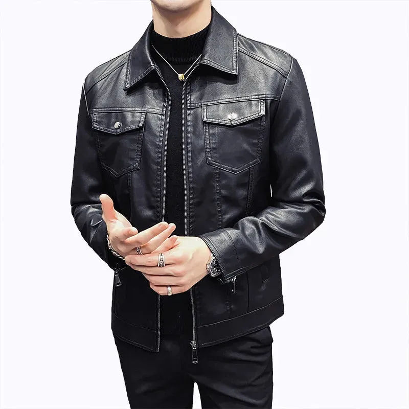 New Trend Men's Leather Jackets Thick Winter Warm Jacket Slim Fit Cool Motorcycle Turn-down Collar Zipper Coats Plus Size