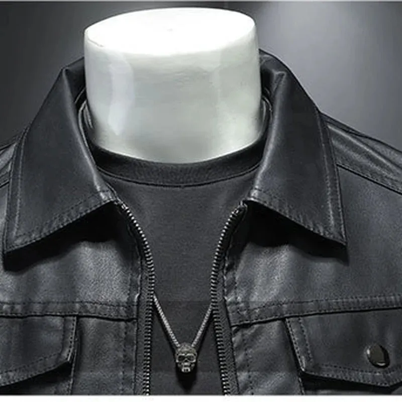 New Trend Men's Leather Jackets Thick Winter Warm Jacket Slim Fit Cool Motorcycle Turn-down Collar Zipper Coats Plus Size