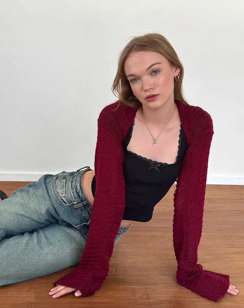 Nobila Knitted Shrug Top in Burgundy