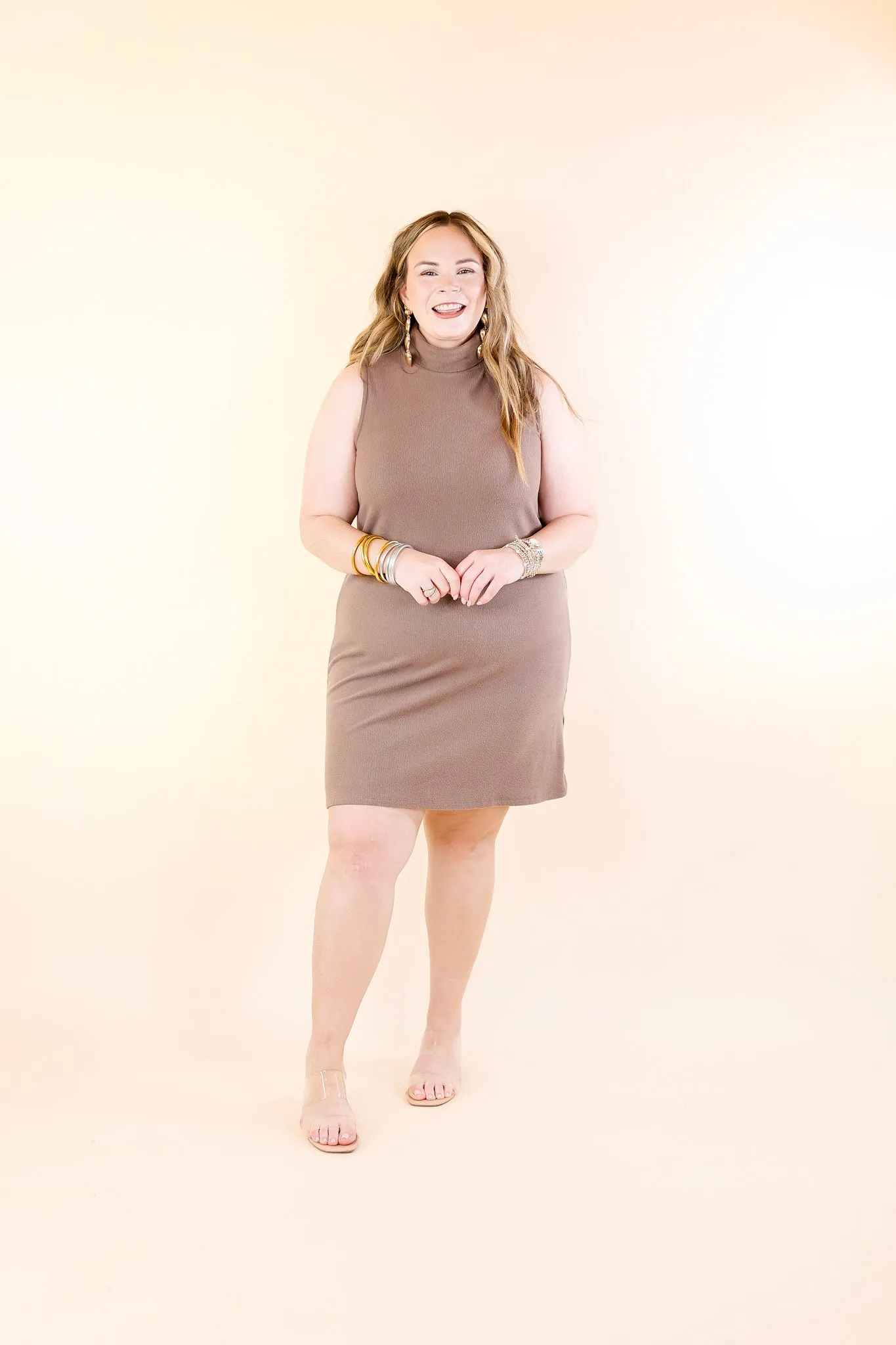 One Love Tank Sweater Dress with Turtle Neck in Taupe