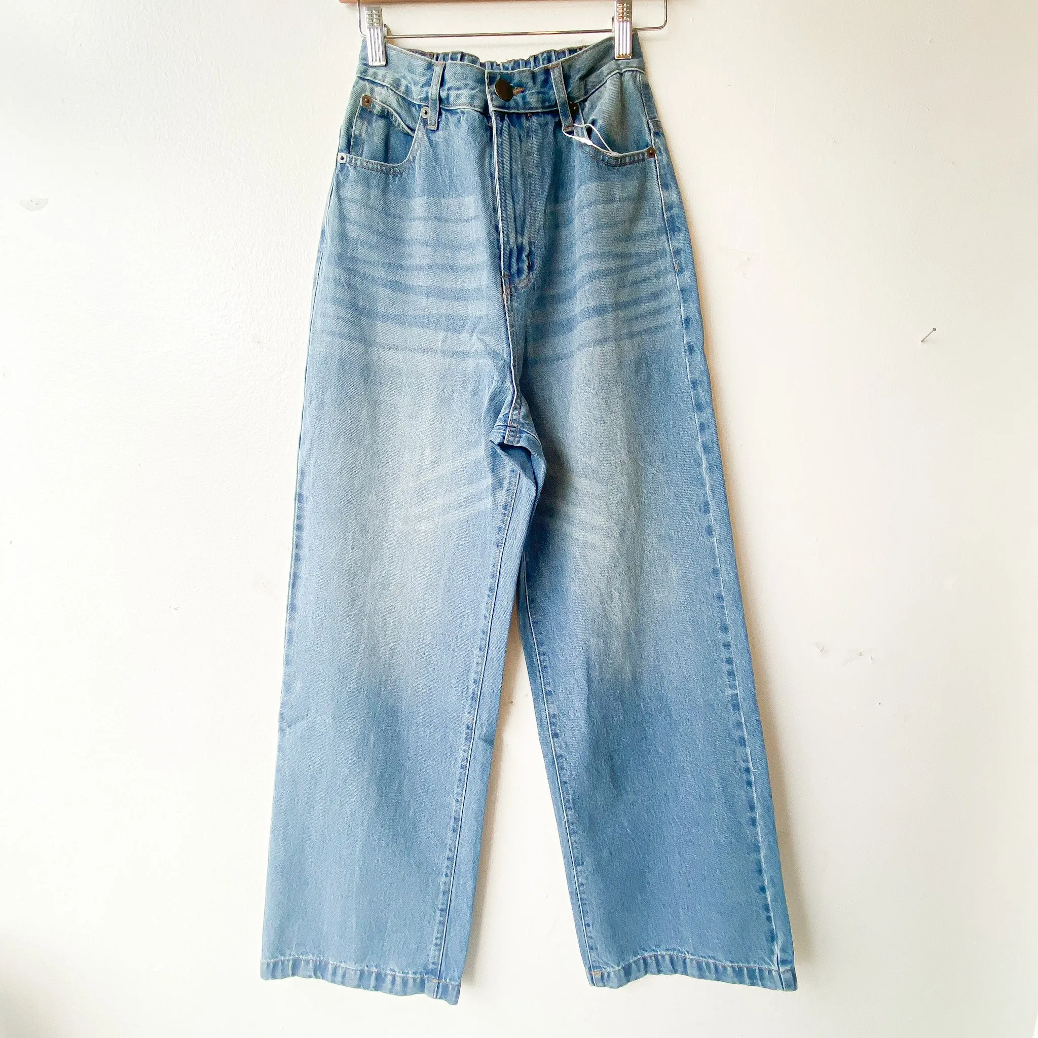 OPTIM | High Waist Cotton Denim Wide Pants