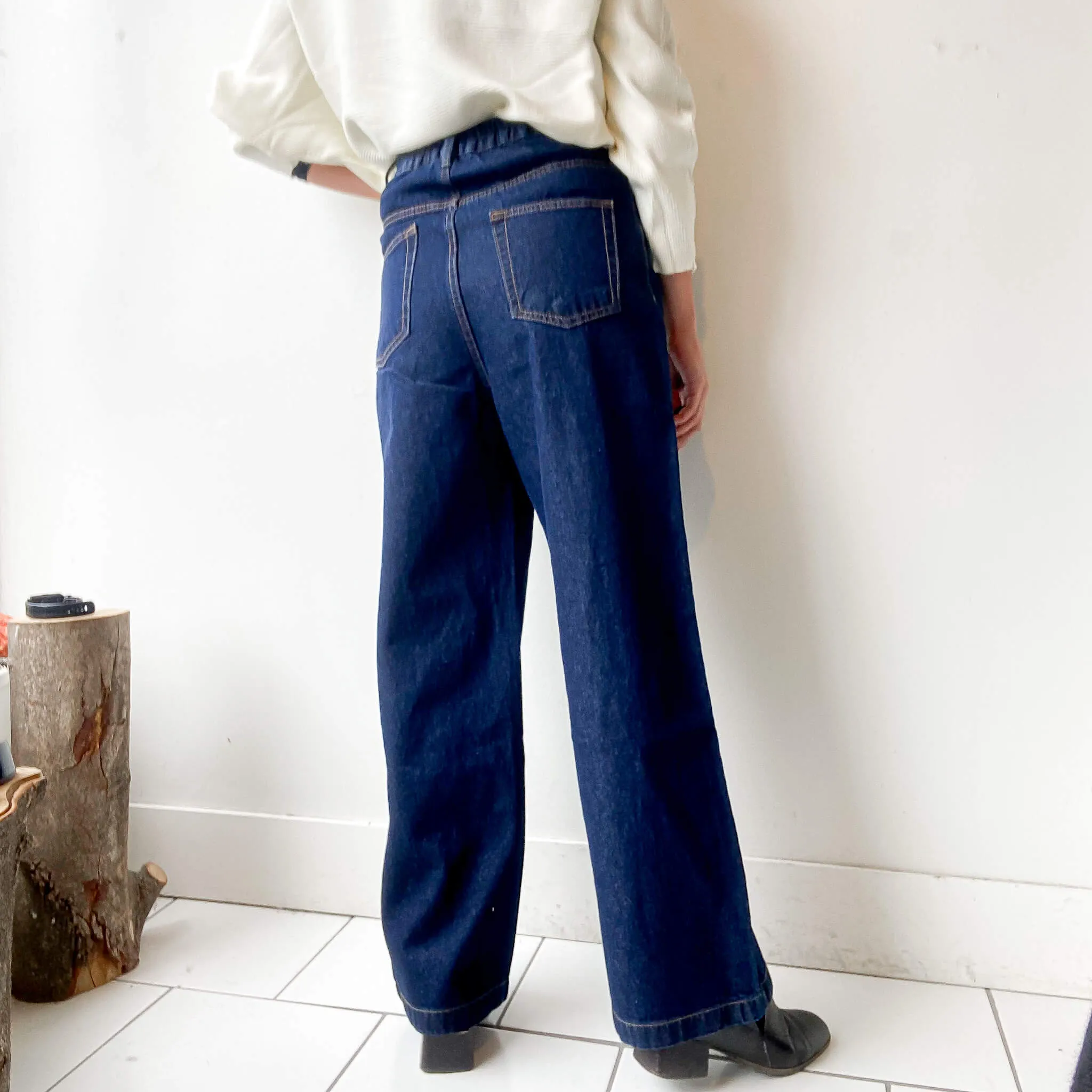 OPTIM | High Waist Cotton Denim Wide Pants