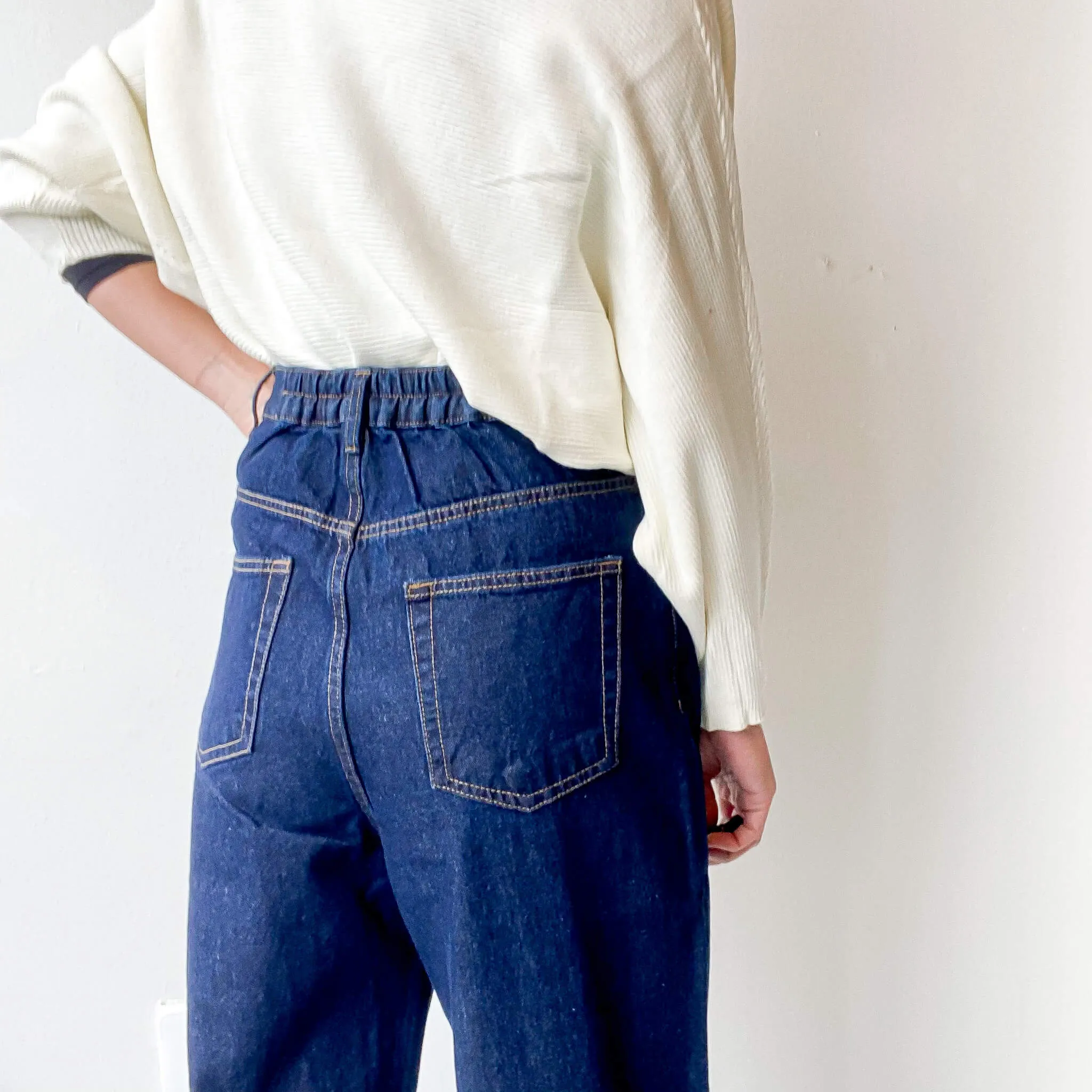 OPTIM | High Waist Cotton Denim Wide Pants