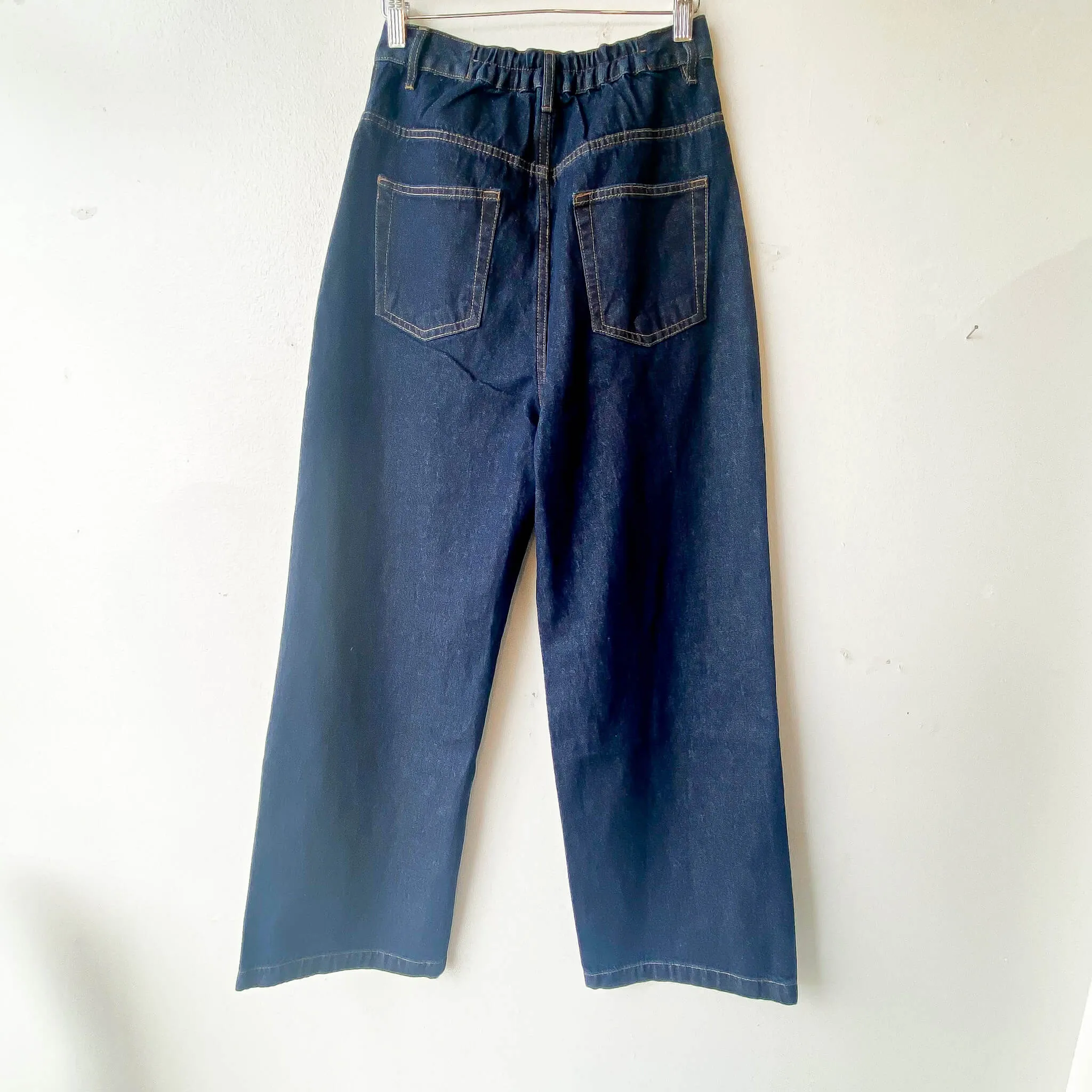 OPTIM | High Waist Cotton Denim Wide Pants