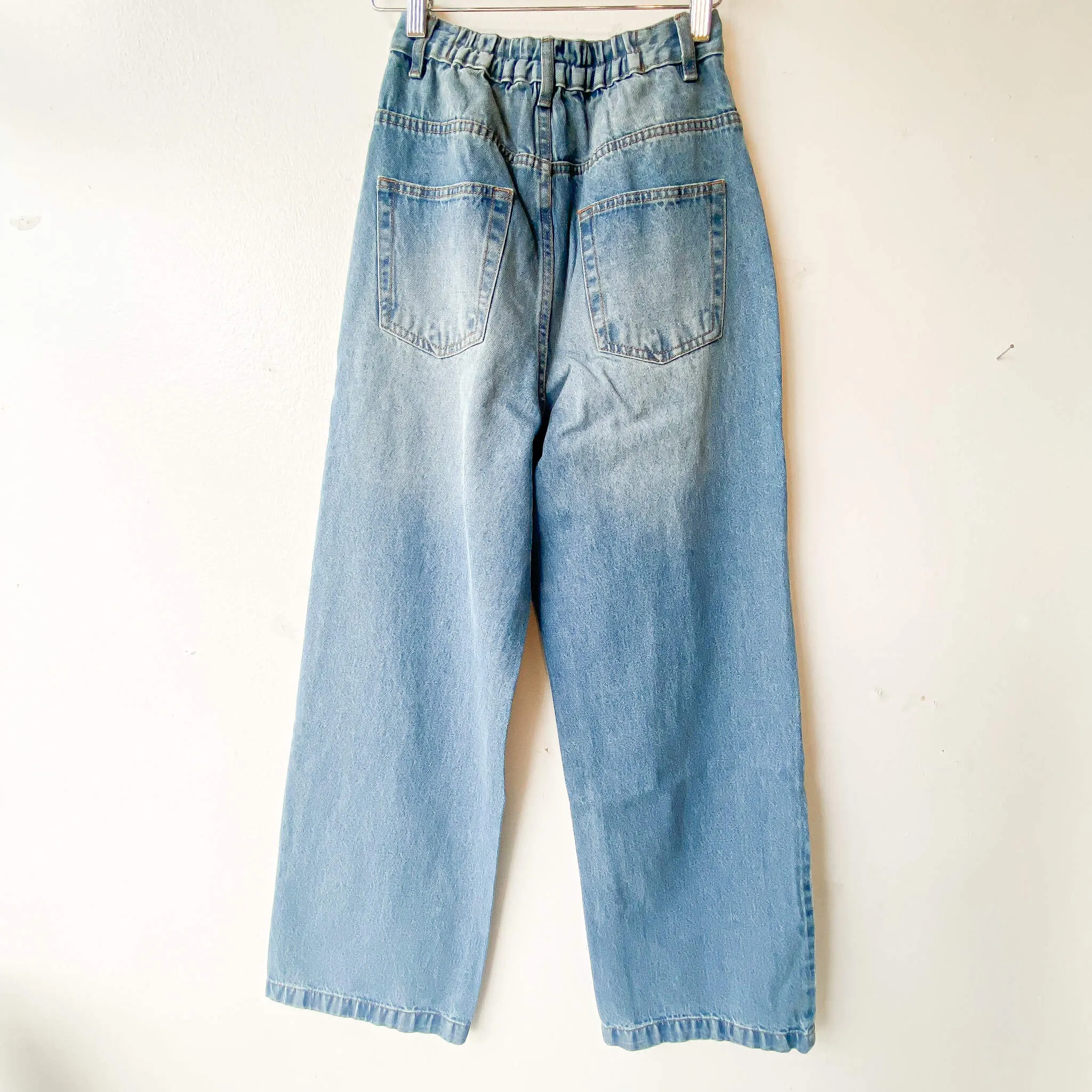 OPTIM | High Waist Cotton Denim Wide Pants