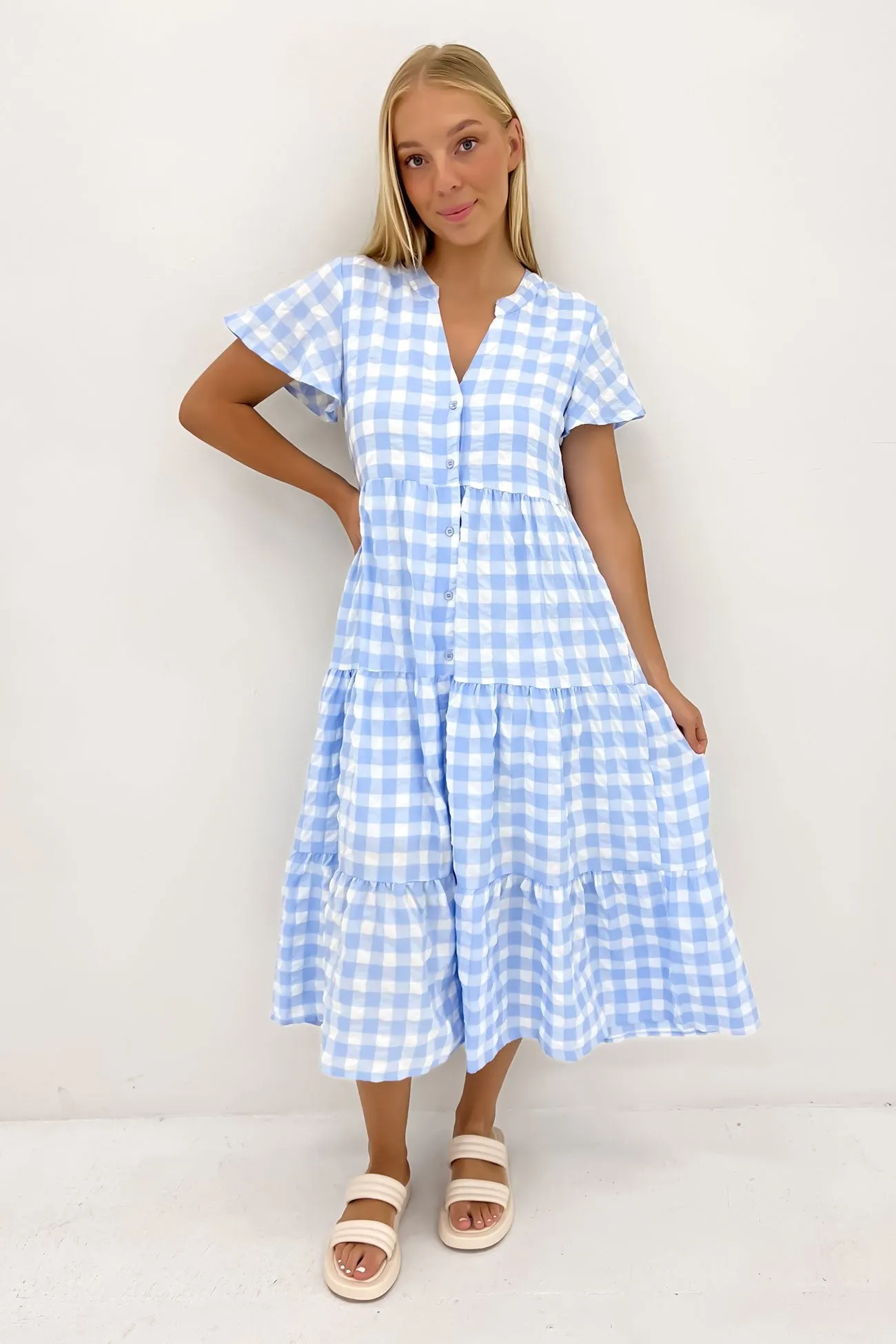 Owen Midi Dress Blue Gingham